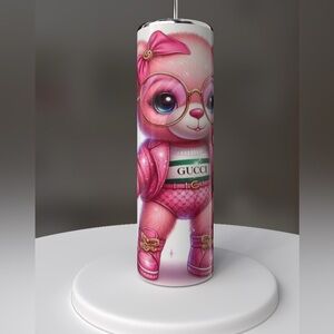 Pink lux bear  20 oz stainless steel Tumbler, slide lid& sealed straw NWT